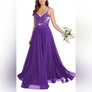 NWOT Purple Sleeveless Gown with V-neck for Bride